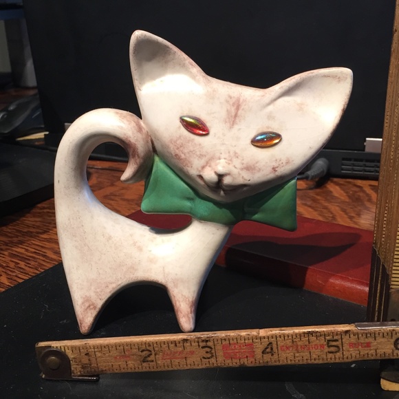 Vintage 70’s Ceramic Cat with Rhinestone Eyes